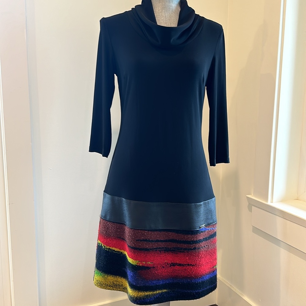 Joseph Ribkoff Black Dress with Multicolor Hem